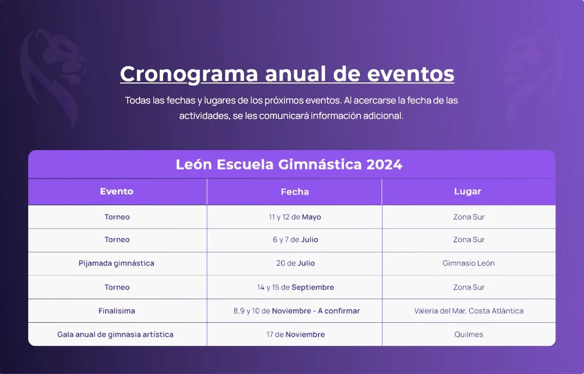 Calendario anual Escuela León